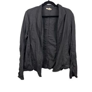 Eileen Fisher Size S Open Front Blazer Women's Brown Linen Blend Jacket Pockets